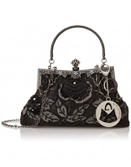 Ginny Seed Beaded Rose Evening Purse Clutch Bag