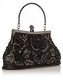 Ginny Seed Beaded Rose Evening Purse Clutch Bag