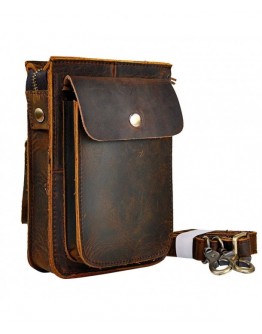Genuine Leather Fanny Messenger Shoulder Satchel Waist Bag Pack - Dark Brown