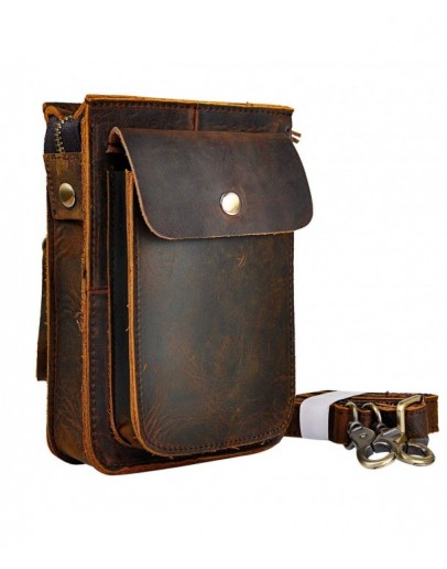 Genuine Leather Fanny Messenger Shoulder Satchel Waist Bag Pack - Dark Brown