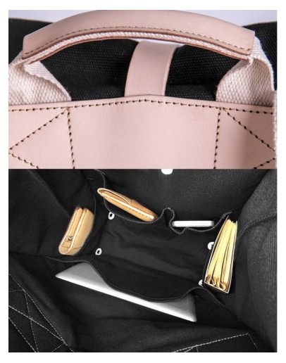 Men's Canvas Bag Backpack Leather Belt Black