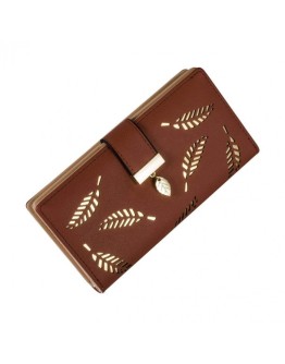 Womens Leather Wallet Purse Hollow Leaf Pattern Zipper Handbag