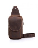 Genuine Cow Leather Sport Hiking Travel Cross Chest Shoulder Daypack Sling Bag