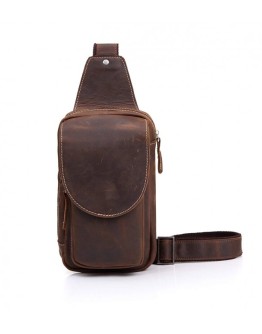Genuine Cow Leather Sport Hiking Travel Cross Chest Shoulder Daypack Sling Bag