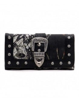 Western Buckle Camouflage Womens Trifold Checkbook Wallet