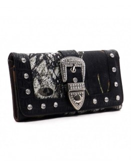 Western Buckle Camouflage Womens Trifold Checkbook Wallet